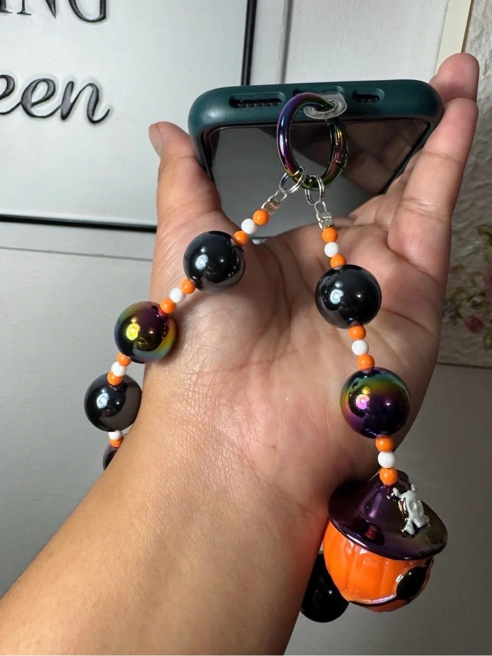 Halloween Pumpkin Pirate Charm Rainbow Chrome Phone/Key/Bag Chain #P547